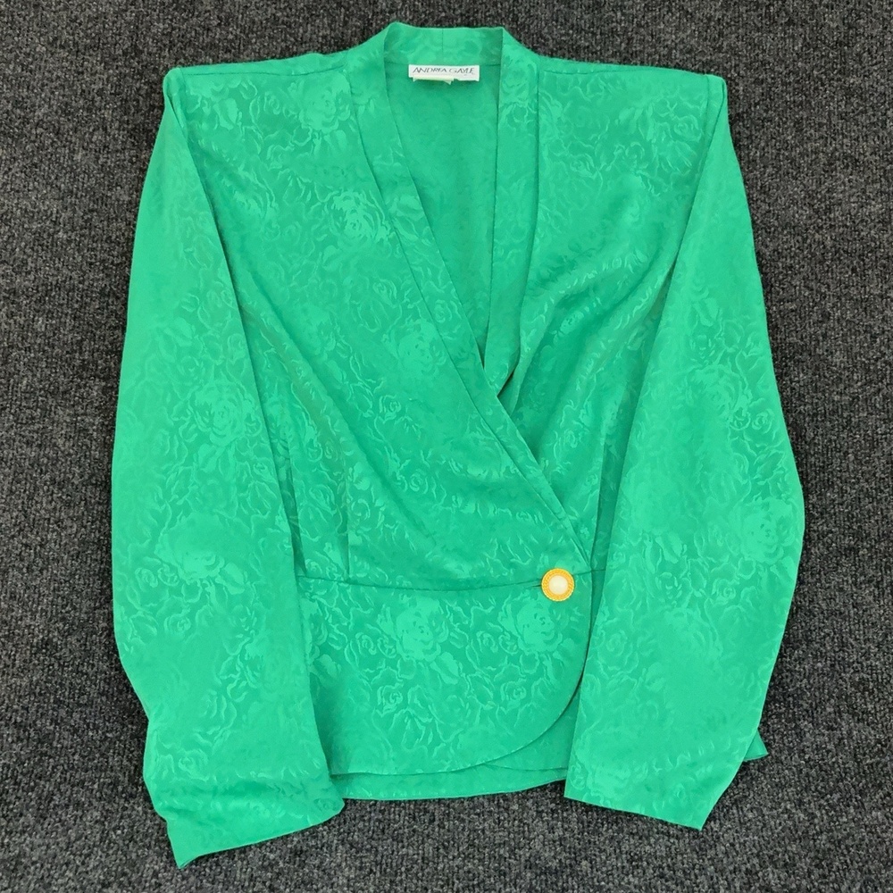 Vintage Andrea Gayle Outfit Womens 8 Green Floral 2 Piece Jacket Skirt Set